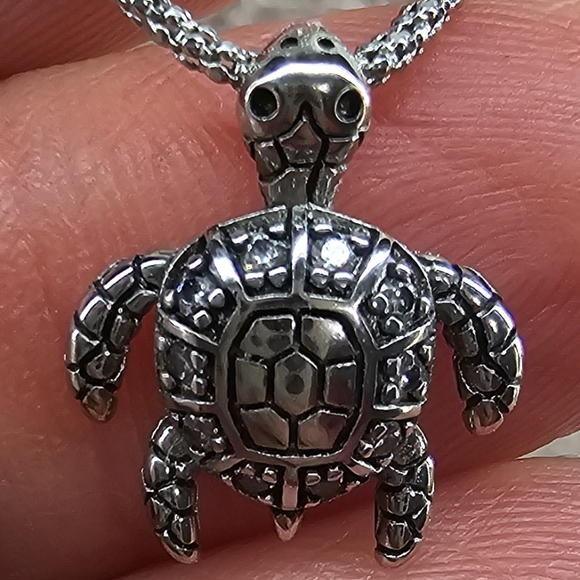 925 sterling silver & Rhinestone turtle  Necklace - Picture 2 of 5